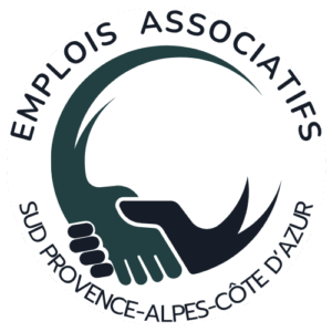 LOGO foncé Portail Emplois Associatifs Provence Alpes Côte d'Azur sur rond blanc